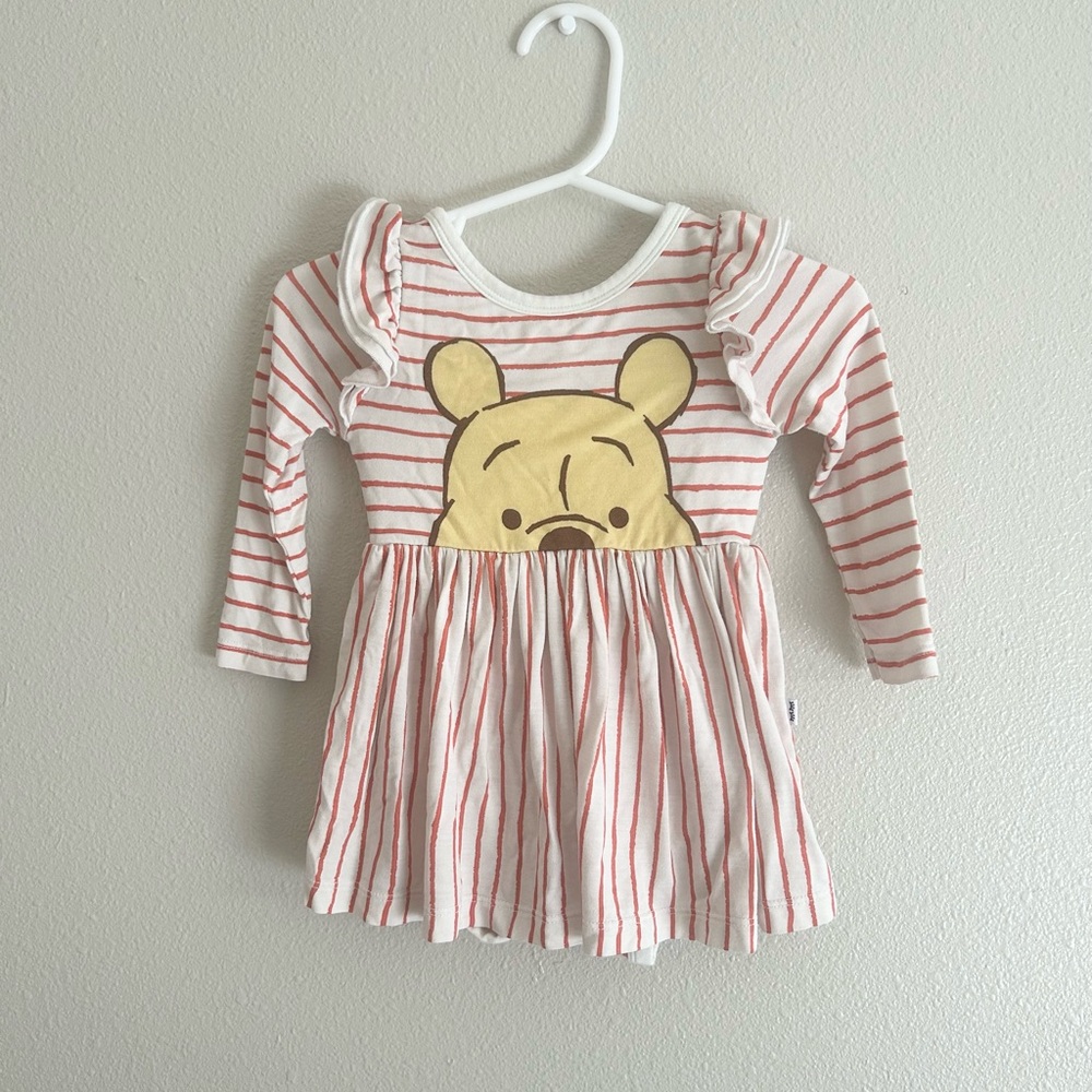 Little Sleepies Cream and Coral Striped Winnie the Pooh Dress